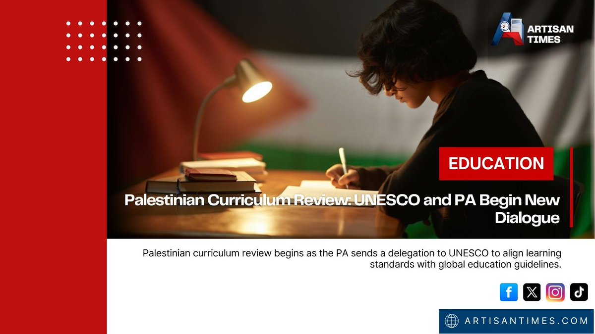 artisan_times's tweet photo. PA sends a high-level team to UNESCO to begin a major Palestinian curriculum review. A key move toward stronger, modern education.
#EducationNews #UNESCO #Palestine #CurriculumReview #LearningStandards
Read more: https://t.co/vxFYaEWNao https://t.co/nufVqiK4Nn