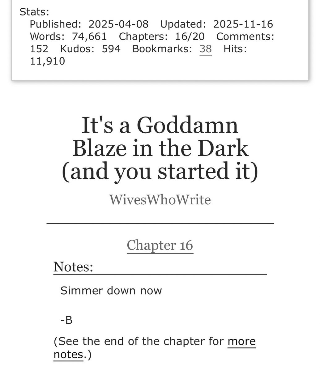 Chapter 16 if anyone is still here! 🔥🧀🥩🥦🍅🍴👩‍🍳👩🏽‍🍳🔥

archiveofourown.org/works/64539958…