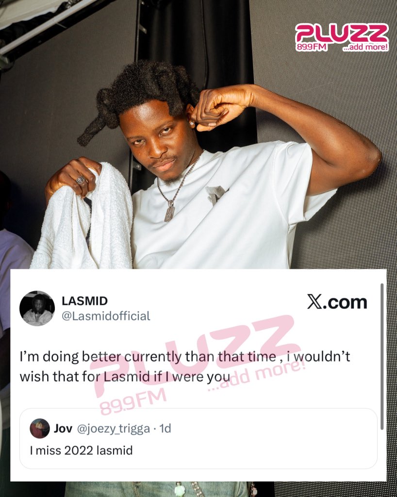 PLUZZFM's tweet image. Lasmid’s swift response to a fan who said he misses his old self 

#AddMore
#AccrasMusicLeader