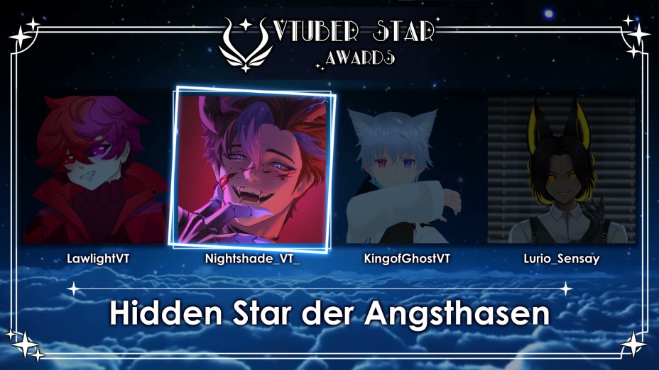 Ich kann es immer noch kaum glauben! Ihr absolut Verrückten habt mich als den Hidden Star der Angsthasen gevotet und ich hab sogar gewonnen!! 🤯Absolut insane!!! 
Vielen Lieben Dank an euch alle... das motiviert mich einfach voll so weiterzumachen!🖤

#GERVtuber #VtuberStarAwards