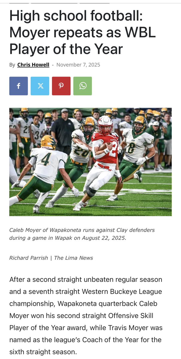 Honored to be named WBL Offensive Skill Player of the Year for back-to-back seasons! Thanks to all of my teammates and coaches who helped me reach this accomplishment!