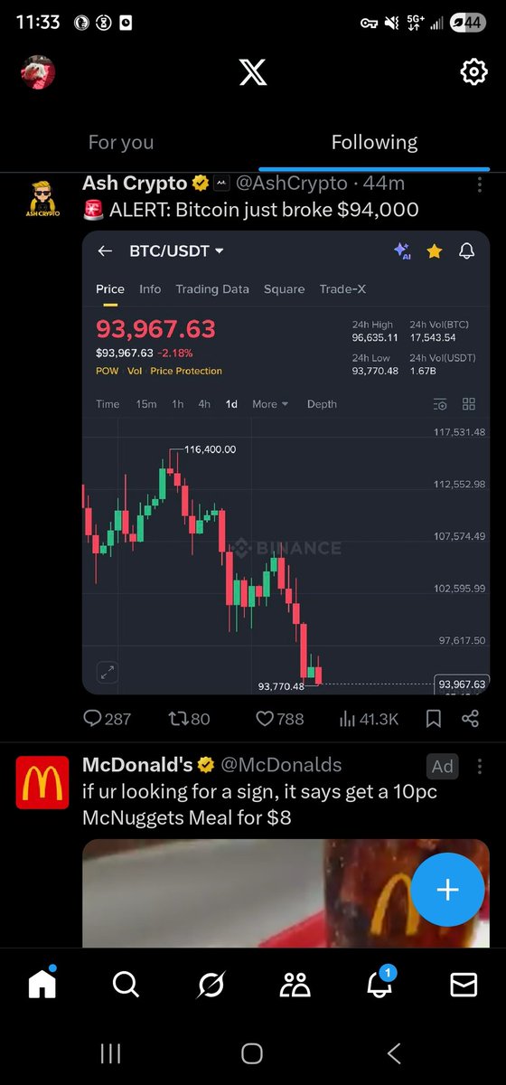 elevateorg90795's tweet photo. @AshCrypto Lol McDonald's ad right underneath 🤣 🤣 https://t.co/UKxMPaOqAc