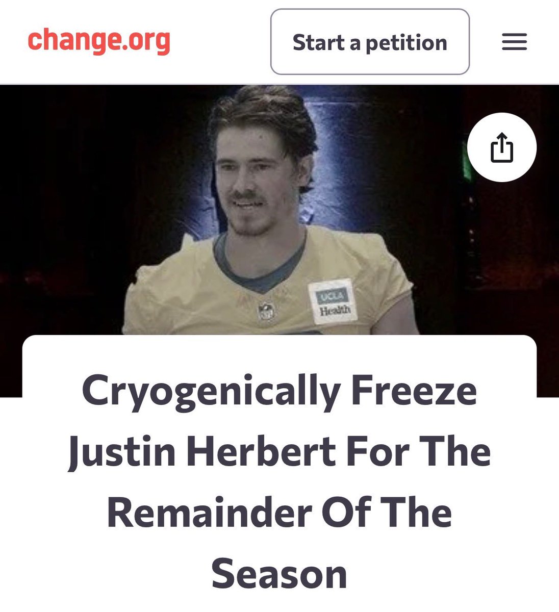 Chargers fans have started a petition to cryogenically freeze Justin Herbert to save him from their offensive line