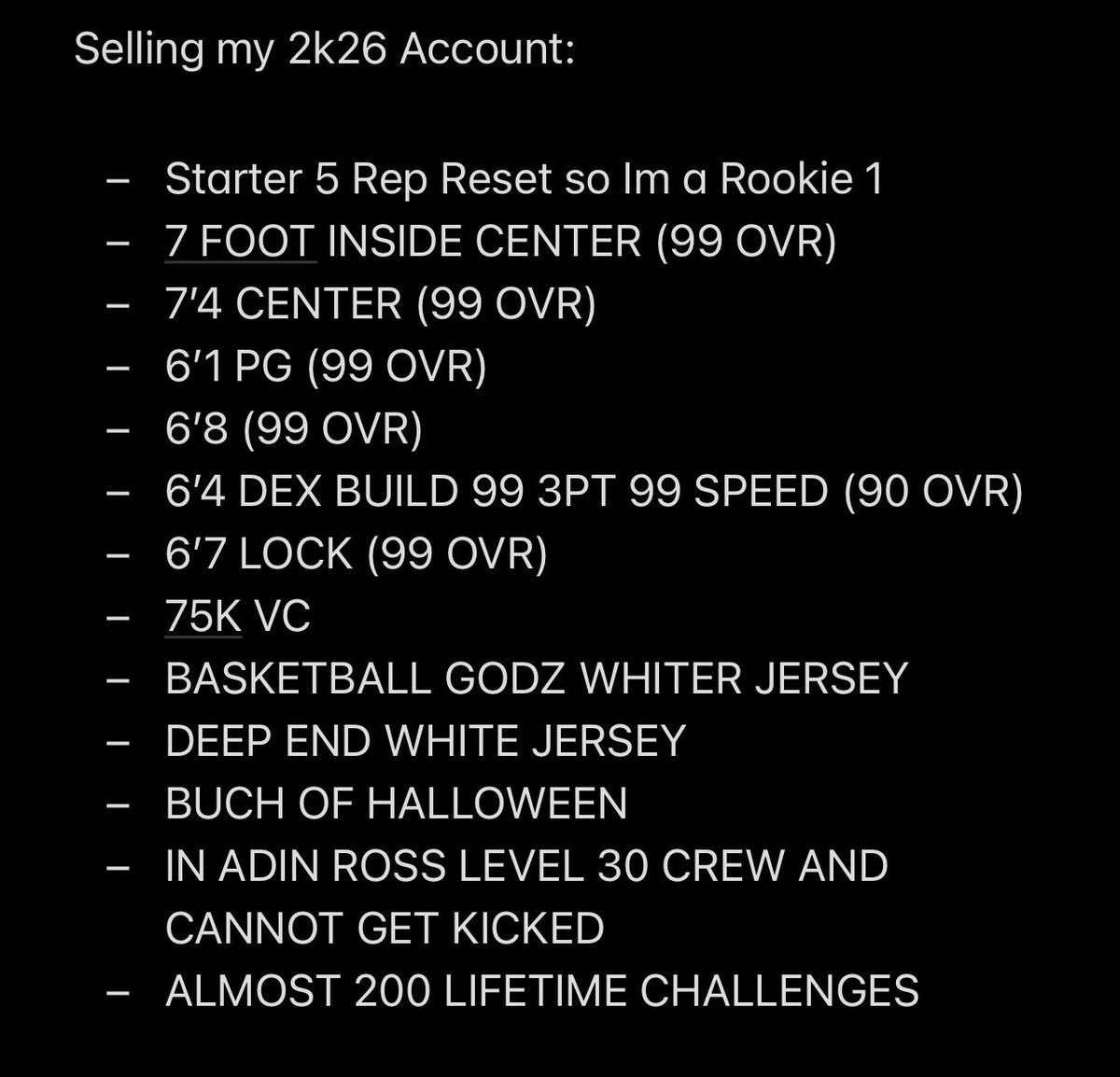 Acolhh's tweet photo. SELLING MY 2K26 ACCOUNT BEST OFFER! PLEASE TAKE THIS OFF MY HANDS https://t.co/vs3HsDXCKi