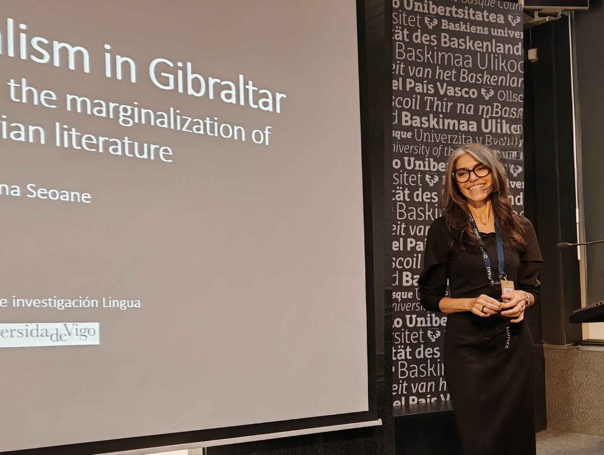 Elena Seoane delivered the plenary lecture "Colonialingualism in Gibraltar: Language Loss and the Marginalization of Gibraltarian Literature" at the 48th AEDEAN Conference in Vitoria-Gasteiz on 13 Nov 2025. <a href="/ilingua_uvigo/">Instituto Lingua UVigo</a>