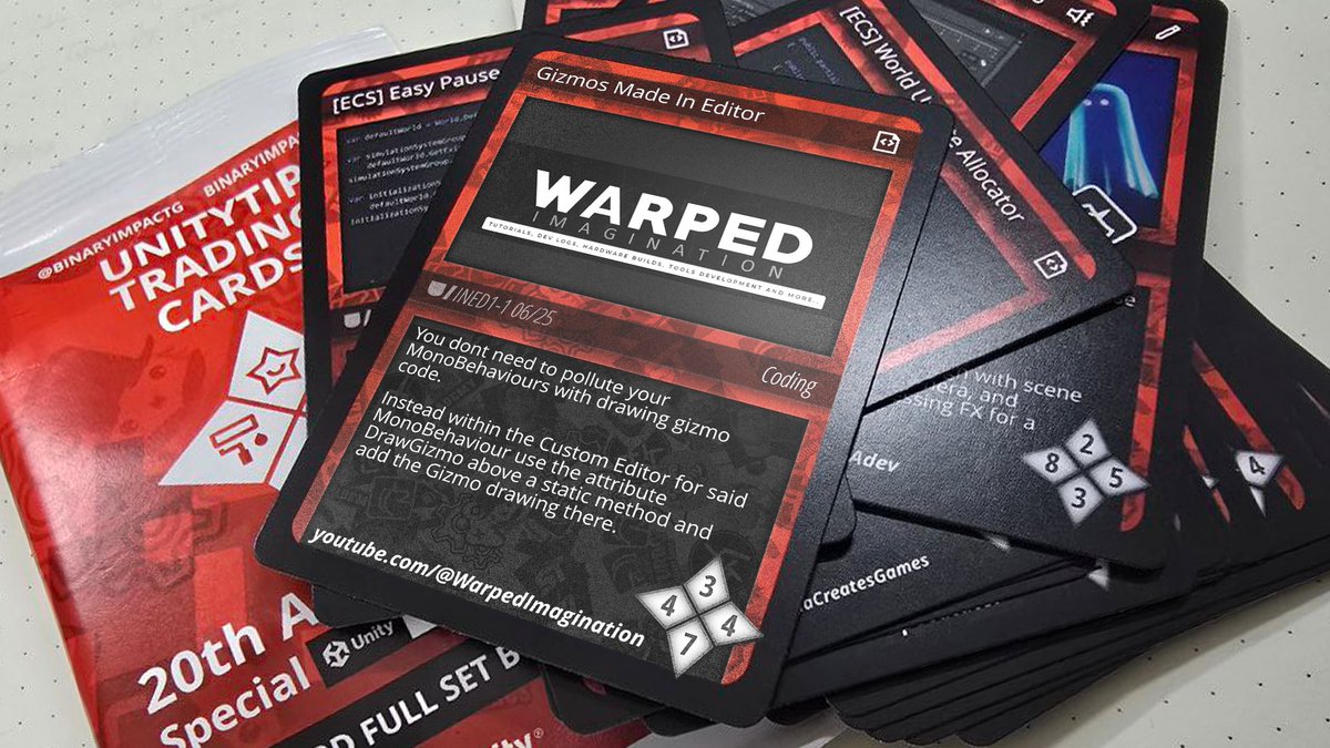 BinaryImpactG's tweet image. #UnityTips
Insider Ed. 06 of 25 by @WarpedImgNtn 

You dont need to pollute your MonoBehaviours with drawing gizmo code.

Instead within the Custom Editor for said MonoBehaviour use the attribute DrawGizmo above a static method and add the Gizmo drawing there.

#gamedev