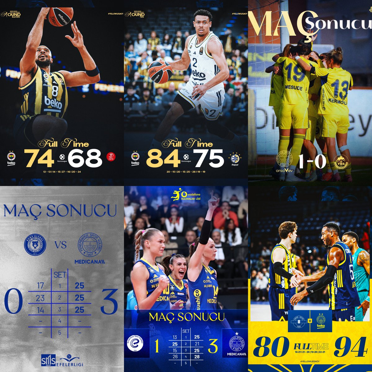 6/6 Fenerbahçe Spor Kulübü, bu hafta farklı branşlarda yaptığı tüm maçları kazandı!