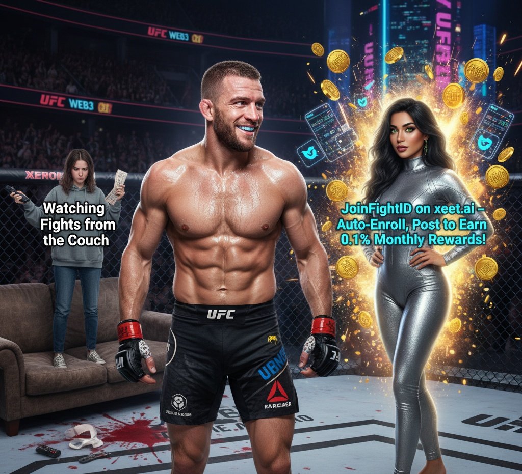 RAJ_SRAKKAR's tweet image. Why just watch UFC when you can FIGHT for ownership? Ditch the couch auto-enroll in JoinFightID on xeet.ai! Post to earn Fight Points, boost picks on-chain. Top 100 snag 0.1% $FIGHT monthly + Xeets. 2K+ in already. Tap in! 🥊💰 #JoinFightID #XeetAI #UFCWeb3