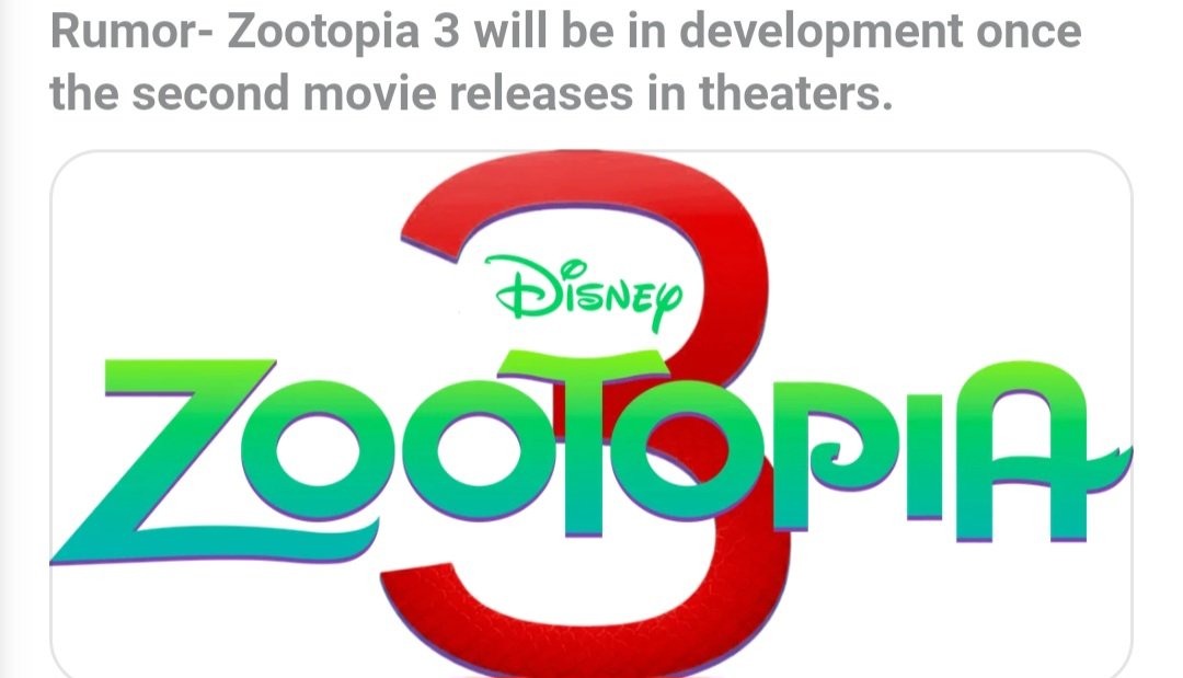 Out of Marvel RUMOR: Zootopia 3 will be in development once #Zootopia2 releases. Via: Disney Plus Source.