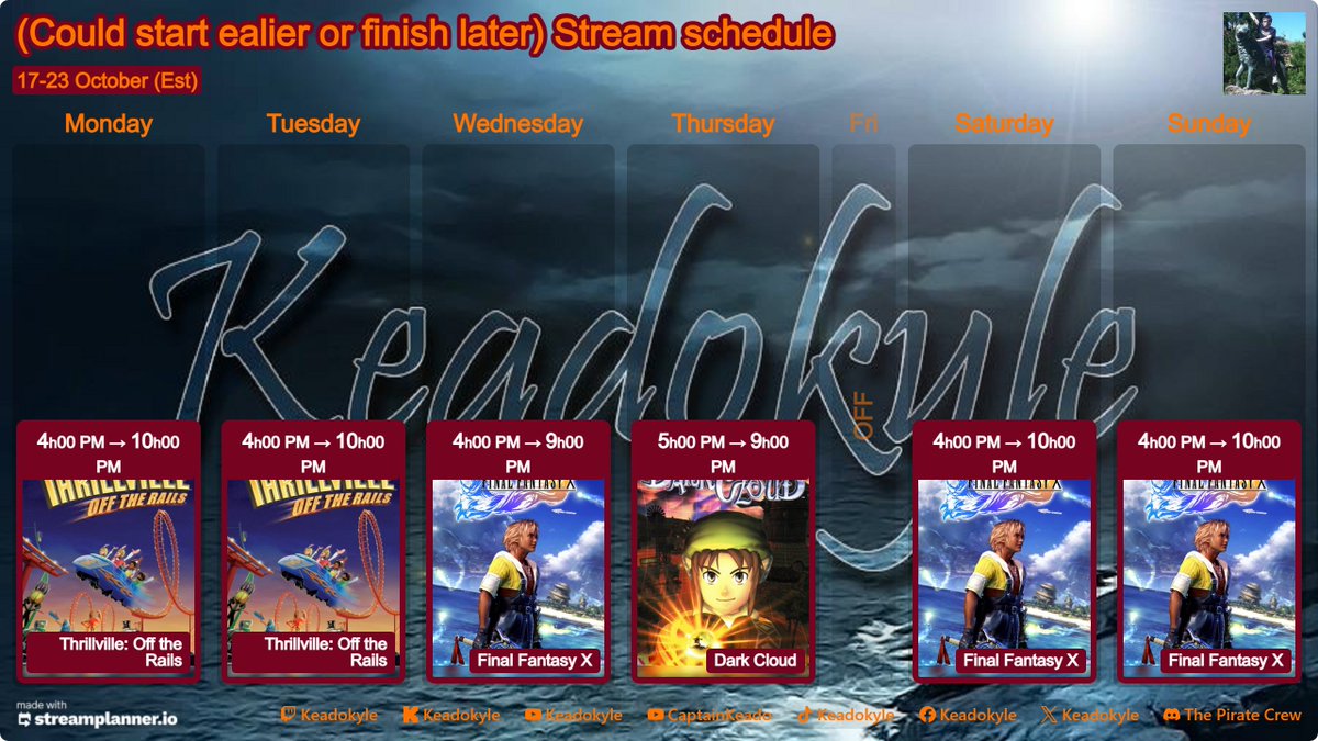 Keadokyle's tweet image. new schedule friday will be dark cloud and thursday will be a day off since i have work both thusday and friday and have to get up early friday