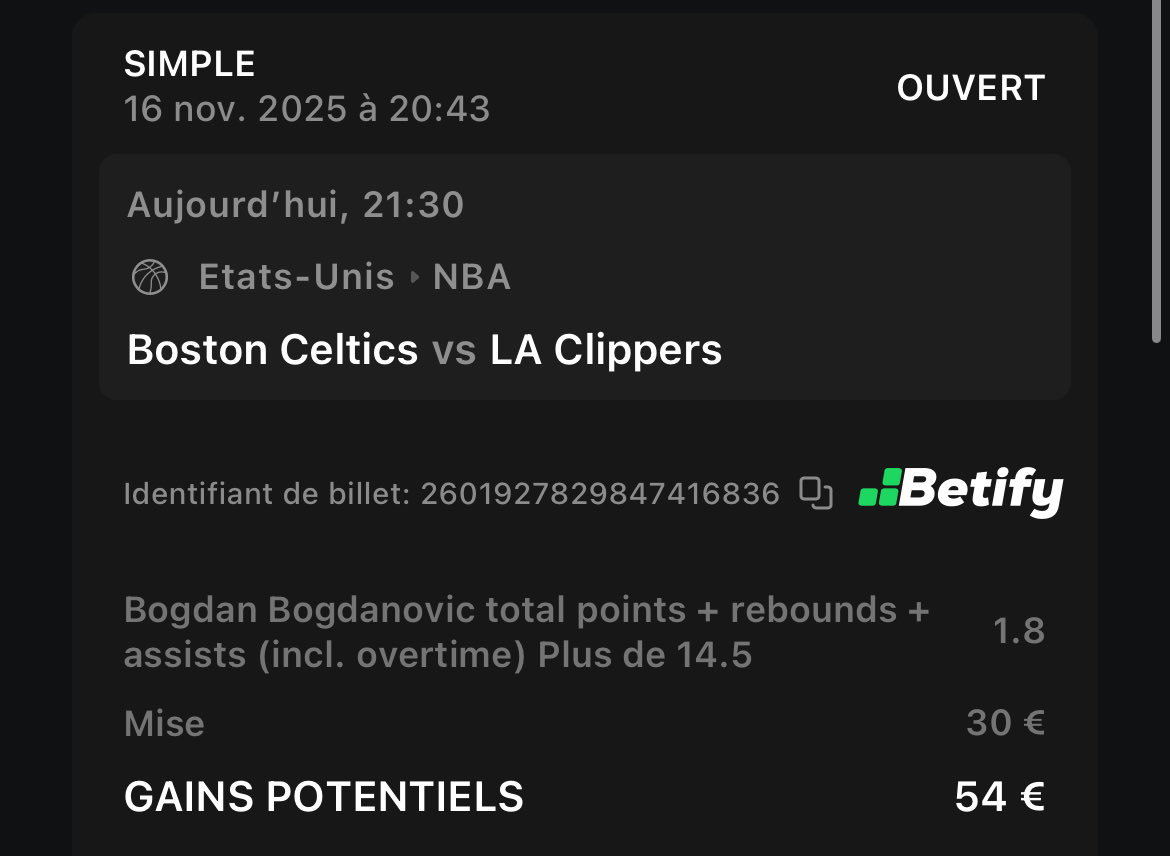 FastBreakTips's tweet image. #NBA 

🗓️ 16-11

Bogdanovic over 14,5 pts/rebonds/ast
@ 1,80 💰 1.5% 

RT ♻️ / Fav ❤️ si tu suis 
#TeamParieur #FastBreakTips