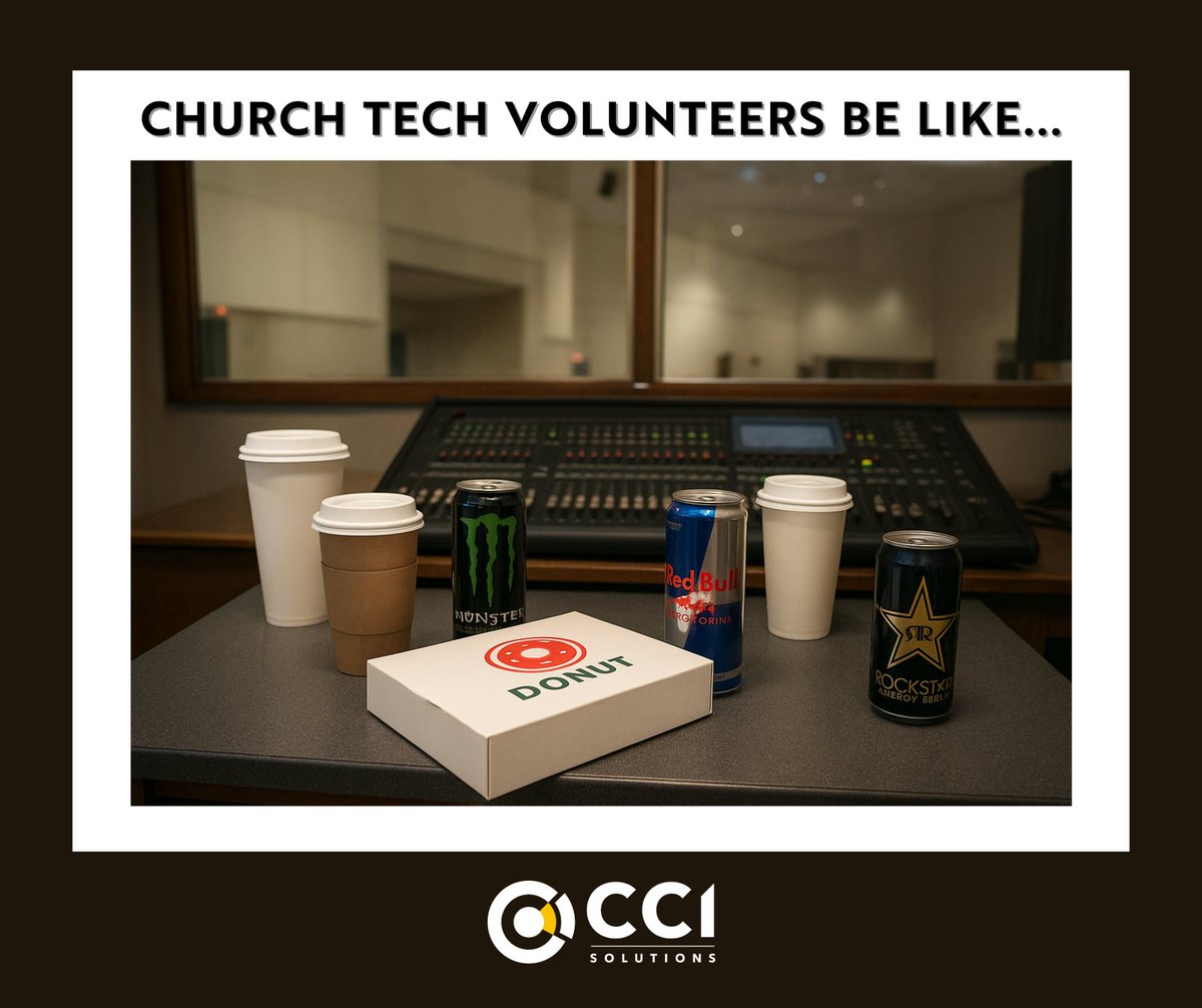 ccisolutions's tweet image. Caffeine + grace = Sunday morning power combo ☕🙌
To all the church techs holding it together — we salute you!

#ChurchAVL #WorshipTech #TechMinistry #SundayService