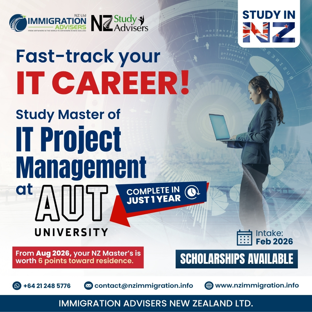 nz_visa_adviser's tweet image. 🚀 Fast-Track Your IT Career!
💻 Master IT Project Mgmt at #AUT 
✅ In Just 1 year ✅ Feb 2026 intake  
💰Scholarships available,don’t miss out!

#studyinnz #studentvisa #immigrationadvisers #nzstudyadvisers #nzeducation #poststudyworkvisa #vandanarai #AUTUniversity