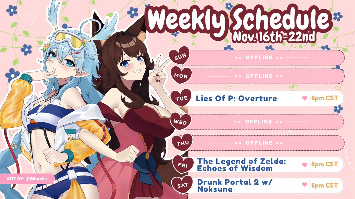 ❤︎ 𝑺𝒕𝒓𝒆𝒂𝒎 𝑺𝒄𝒉𝒆𝒅𝒖𝒍𝒆  ❤︎

𝐓𝐔𝐄𝐒- 𝐋𝐢𝐞𝐬 𝐨𝐟 𝐏 𝐃𝐋𝐂
𝐅𝐑𝐈- 𝐙𝐞𝐥𝐝𝐚
𝐒𝐀𝐓- 𝐃𝐫𝐮𝐧𝐤 𝐏𝐨𝐫𝐭𝐚𝐥 𝟐

𝑺𝒆𝒆 𝒚'𝒂𝒍𝒍 𝒊𝒏 𝒄𝒉𝒂𝒕 ❤︎