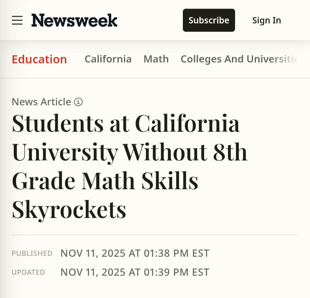 <a href="/CAgovernor/">Governor Gavin Newsom</a> California is a basket case.  University of California now has a record number of college freshmen that can't do Middle School math.

Lowering standards are NOT a win Gavin