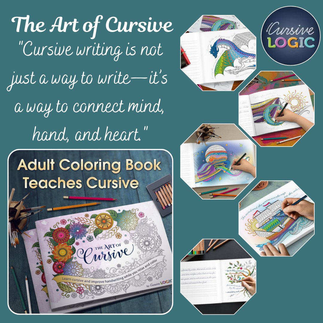 CursiveLogic's tweet image. ✨ Cursive writing isn’t just a skill—it’s an art form. The Art of Cursive adult coloring book helps you relax, color, and improve your handwriting all at once. 🖋️🎨

🛒 Grab your copy at cursivelogic.com

#AdultColoringBook
#cursivelogic
#MindfulWriting