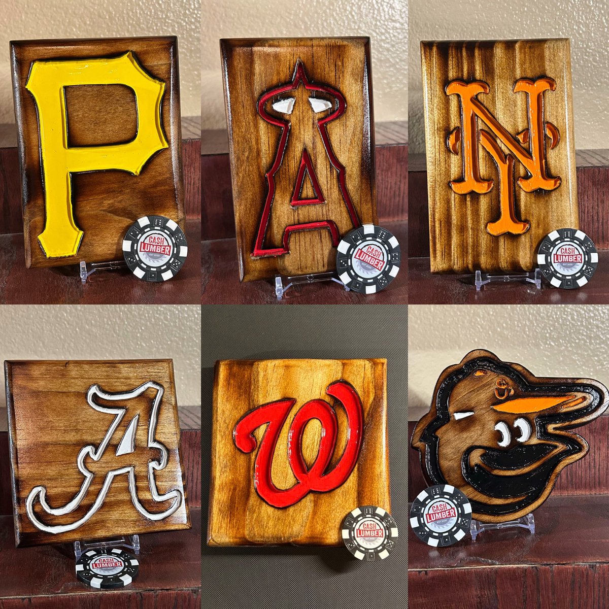 Cash Lumber Wood Art Giveaway!

3 Winners get to pick one of the six pictured pieces!

Rules:
-Follow <a href="/1Cash28/">Cash</a> &amp; <a href="/3bangerbreaks/">Triple Banger Breaks</a>
-Like &amp; repost
-Tag a friend &amp; comment which of the pictured pieces you would pick.
-Winners announced Nov. 22.
-US shipping only
#Giveaway
#TBBCrew