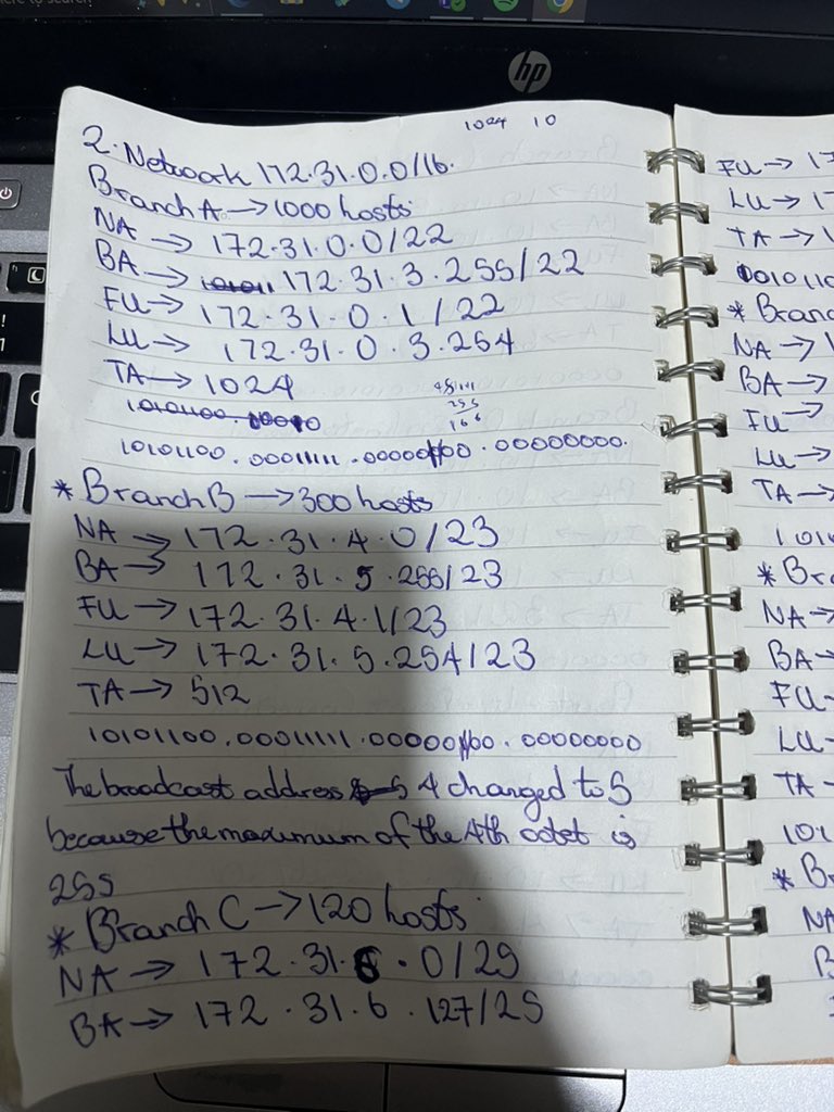 amyy_nwa's tweet image. Day10/100 #100DaysOfNetworking 
Today I engaged in VLSM exercises, created subnets for varying segment sizes, including point to point links.Also I had a review on all I had covered in the past few days. @ireteeh @TemitopeSobulo @segoslavia @OnijeC @sisinerdtweets @Cyblackorg