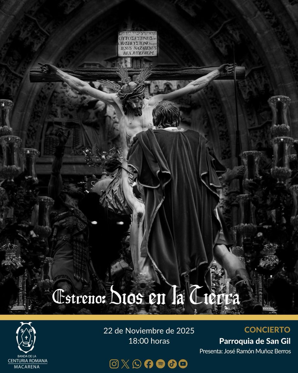 🗓️ 𝐂𝐎𝐍𝐂𝐈𝐄𝐑𝐓𝐎

El próximo sábado 𝟐𝟐 𝐝𝐞 𝐧𝐨𝐯𝐢𝐞𝐦𝐛𝐫𝐞 ofreceremos un concierto de marchas procesionales.

📍Parroquia San Gil Abad. 

🕕 𝟏𝟖:𝟎𝟎 𝐡𝐨𝐫𝐚𝐬. 

🆕 Estreno: “𝐃𝐢𝐨𝐬 𝐞𝐧 𝐥𝐚 𝐭𝐢𝐞𝐫𝐫𝐚” de <a href="/PacoMoraza/">Francisco Moraza Cienfuegos</a>. 

#DIOSenlatierra #SonesMacarenos