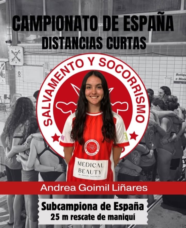 PRATA PARA ANDREA 

Na xornada de hoxe, a nosa deportista absoluta Andrea Goimil Liñares volveu subir ao podio tras lograr a 🥈 2ª posición na proba de 25 metros remolque de maniquí. 

Estamos moi orgullosos de ti, Andrea!!
#FORZASYSCA