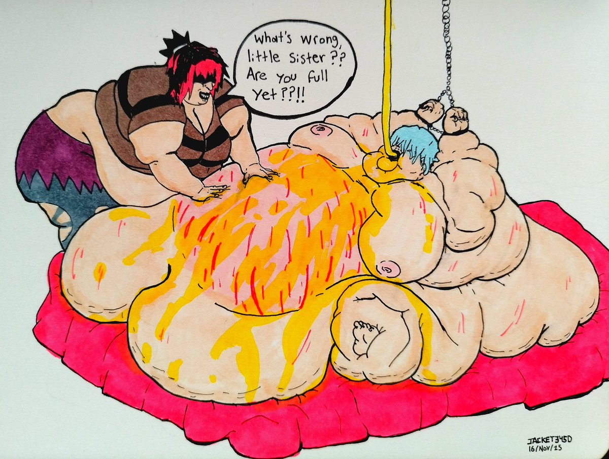 DOUGHGIRL AND CRUSTINE 🧈

"Apparently one of the sisters got carried away... Or rather, let her enormous hunger be satisfied🥔."

Character from <a href="/Devil_Knifes/">🃏 ThankZo 🔞</a>

What do you think ⁉️🗣️
#ssbbw #inmobile #characterart #Weightgain