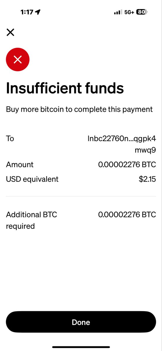 star45432's tweet photo. @milessuter Tried to pay in BTC but want to use USD balance in cash app, got this error message. Do you know where I went wrong? https://t.co/Ros51RhIBH