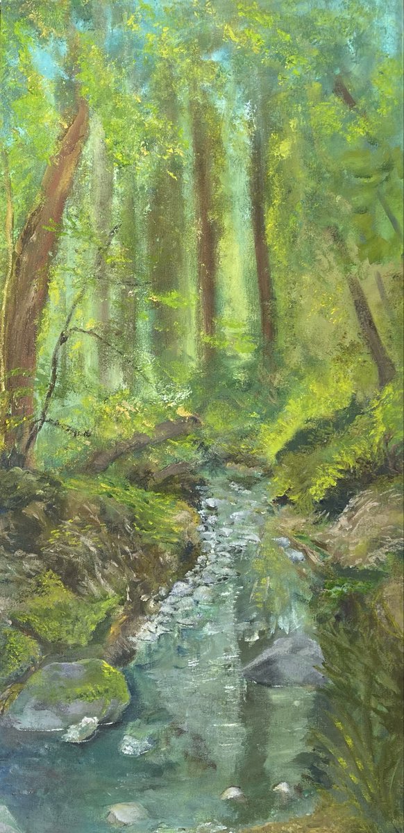 Chellynnart's tweet photo. Engaging in nature-inspired art felt reminiscent of revisiting these woods. 🌿

“Breathe In, Breathe Out &amp; Look All Around…” 

Triptych Commission, October-November 2025 Acrylic On Hand Stretched Canvas, 18”x 32”

#portolaredwoods #art #chellynnart #painting #commission #nature https://t.co/VJUgG3oeCF