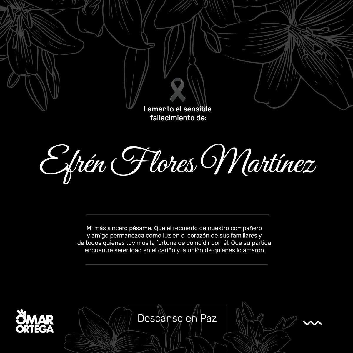 Lamentamos profundamente el fallecimiento de nuestro compañero y amigo Efren Flores Martínez; su partida deja un gran vacío entre quienes tuvimos la fortuna de conocerlo y compartir momentos de lucha, alegría y camaradería. 🕊️

#QDEP
#OOA