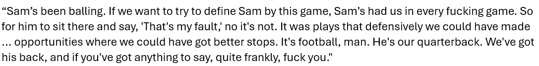 BradyHenderson's tweet photo. Here was the full quote from Ernest Jones IV on Sam Darnold. Read it until the end to see just how passionate of a defense this was of his quarterback. https://t.co/zBDRDZmXn4