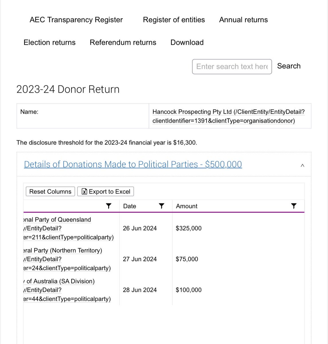 ShiannonC's tweet image. According to the Frackman Project - and everybody should be watching their vids on Facebook..

…Gina Rinehart’s company, Hancock Prospecting - donated $325,000 to the QLD LNP before the 2024 QLD election.

…and just a week after the QLD LNP killed off new wind and solar…