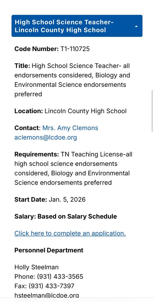 High School Science Teacher Opportunity!