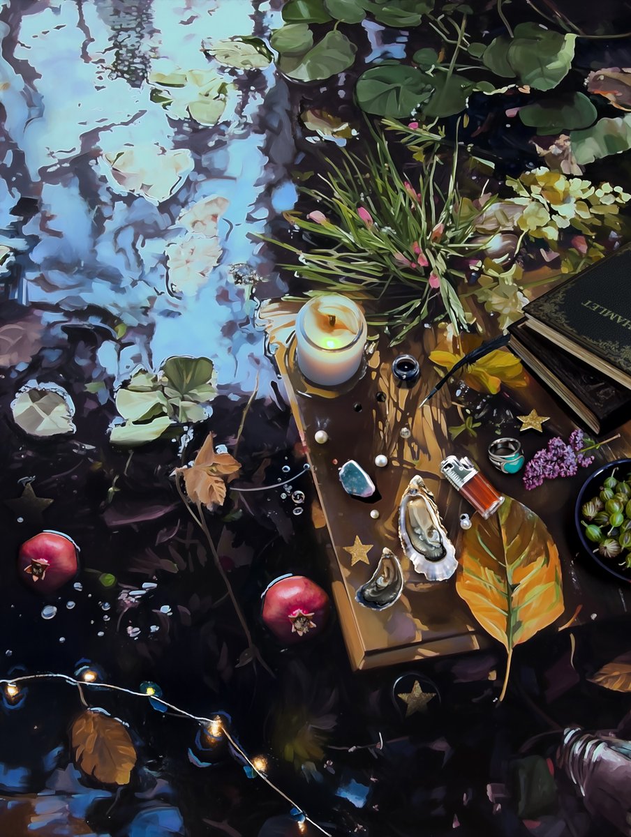 KaeliVanfossen's tweet image. An artwork for Shakespearean enjoyers, 

The Alter of Ophelia. 

Tis the season when I start getting cozy with classic stories when I&apos;m painting ( on the easel is a different work for a collector) and recently it has been Hamlet, and wanted to do my own unique spin on an artwork…