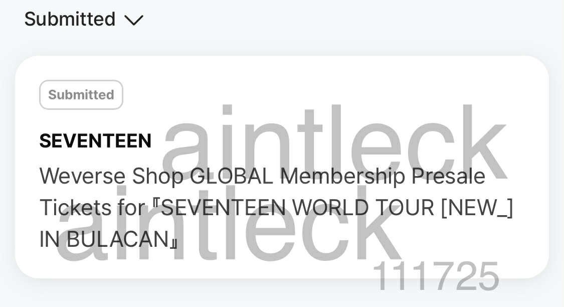 aintleck's tweet photo. WTR / WTS  
Seventeen New_ World Tour in Bulacan  
Weverse Membership pre-sale code 

price: 500 php  
mop: GCash PAYO only para tapos na agad haha 

 rfs: not attending anymore, have priority expense  
tags svt  seventeen sebong want to sell rent lfb  

Will send code via dm/tg https://t.co/jTHd2fZYtq