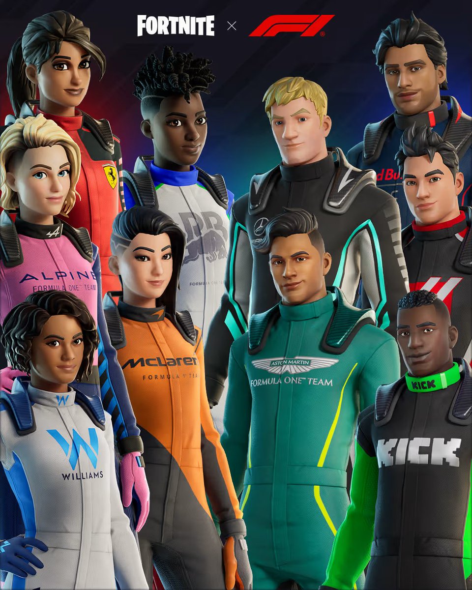 Your favorite #F1 team is dropping into Fortnite 😎🏎️

@fortnite will debut <a href="/F1/">Formula 1</a>’s first-ever branded Cosmetic Team Set on November 20, featuring bespoke items from all 10 teams ahead of the #LasVegasGP 💥

Who are you repping? 🎮👀