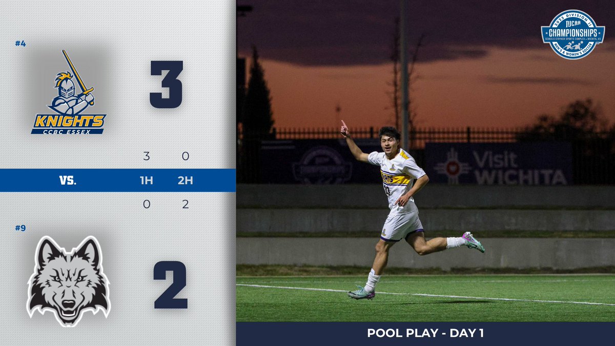 NJCAA_Soccer's tweet image. The Knights battle for a HUGE result. ⚔️

@CCBCEssexSoccer scores three in the first half and hold on to take all the points in the first game of Pool D.

#NJCAASoccer