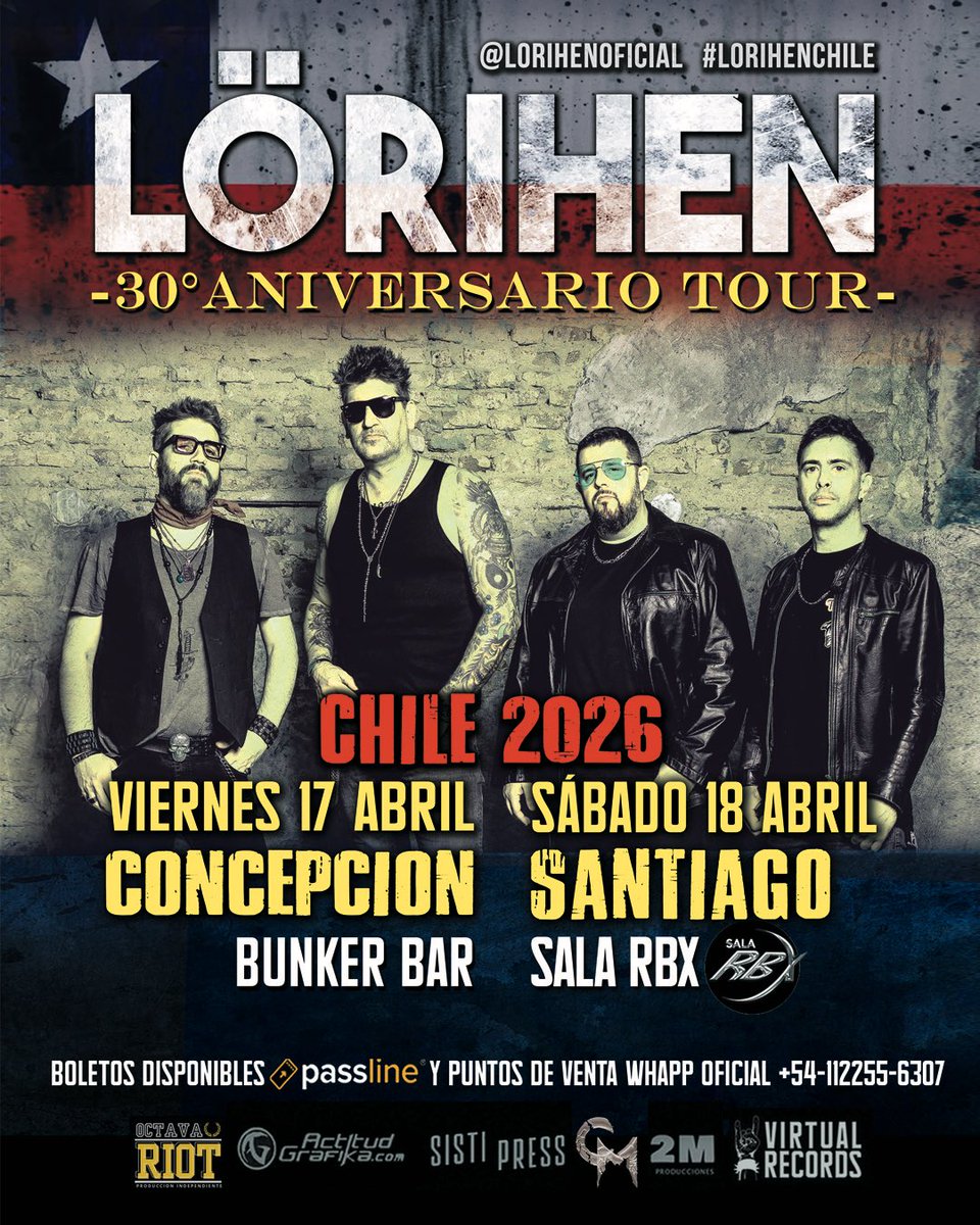Amigos de Chile! Volvemos a encontrarnos en Abril 2026, para celebrar nuestro 30•Aniversario. VIE 17/4 Concepción BÚNKER BAR. SÁB 18/4 Santiago SALA RBX #lorihen30aniversario