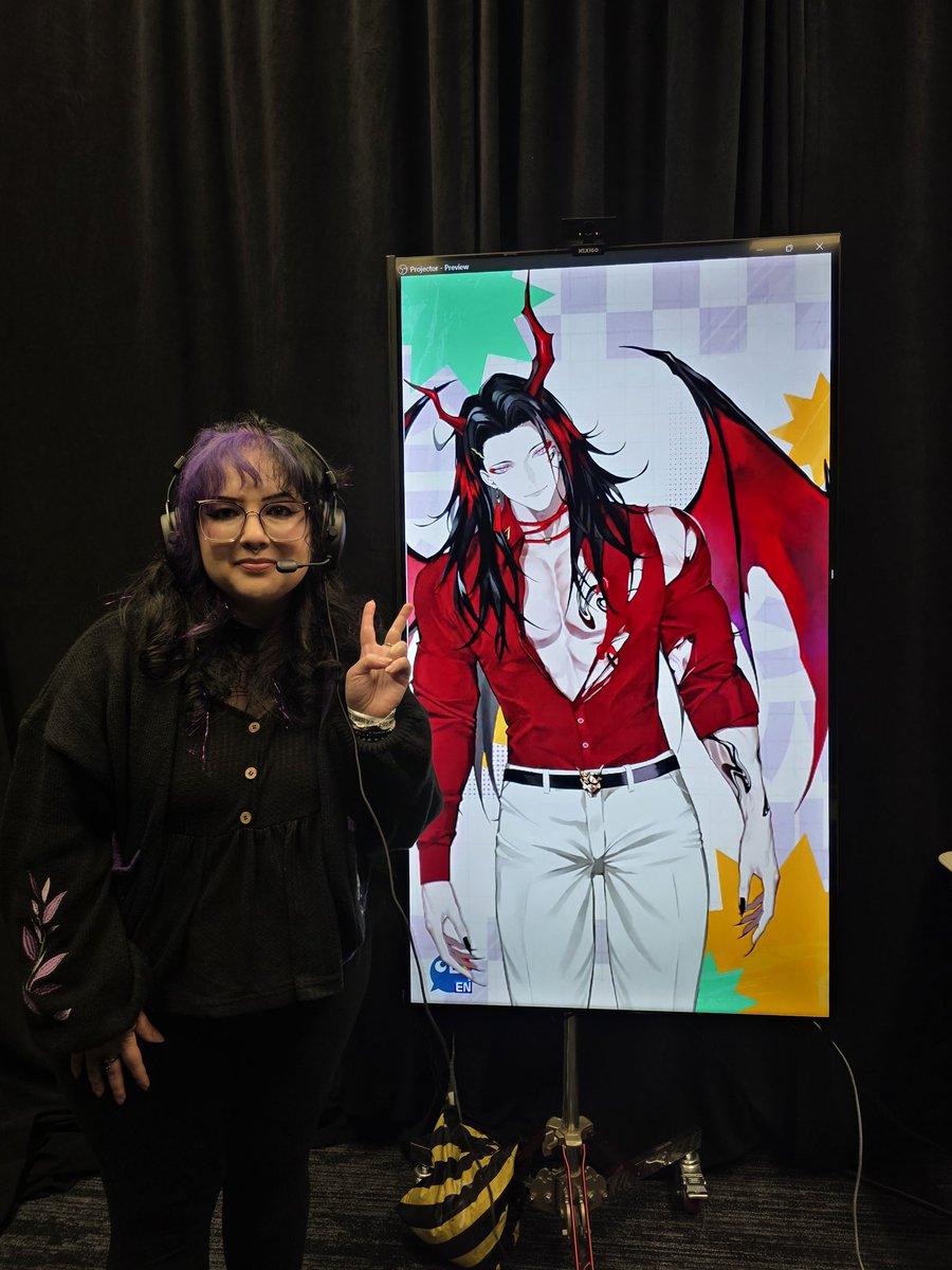 Stormyygray's tweet photo. Met my kamioshi today and he was so incredibly sweet.
I was too exhausted to say all the things I'd planned but he was so kind about it. 
Thank you for always being THE best. Thank you for complimenting me.
Thank you for everything 💜
#VoxAkuma #ANIMEImpulseDAL2025 https://t.co/e6ba1yIgcb