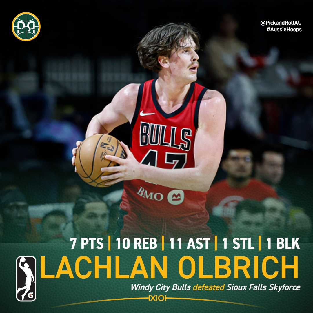 PickandRollAU's tweet image. Rookie Lachlan Olbrich was just 3 points away from a triple-double as the Windy City Bulls destroyed the Sioux Falls Skyforce, 152-112, in the NBA G League.
#AussieHoops #NBA