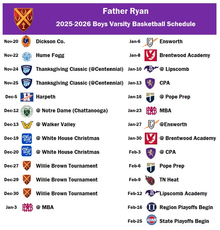 Father Ryan Irish 
2025-2026 Schedule