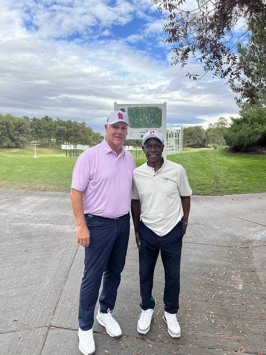 Cool to play a round of golf <a href="/MLB/">MLB</a> <a href="/Kenny_Lofton7/">Kenny Lofton</a>. <a href="/Victor_Scott2/">Victor Scott II</a> was my partner and I was able to watch these two CF and base stealers walk down fairways together. So cool to see interaction and the wisdom passed down was pure gold. #PayingItForward