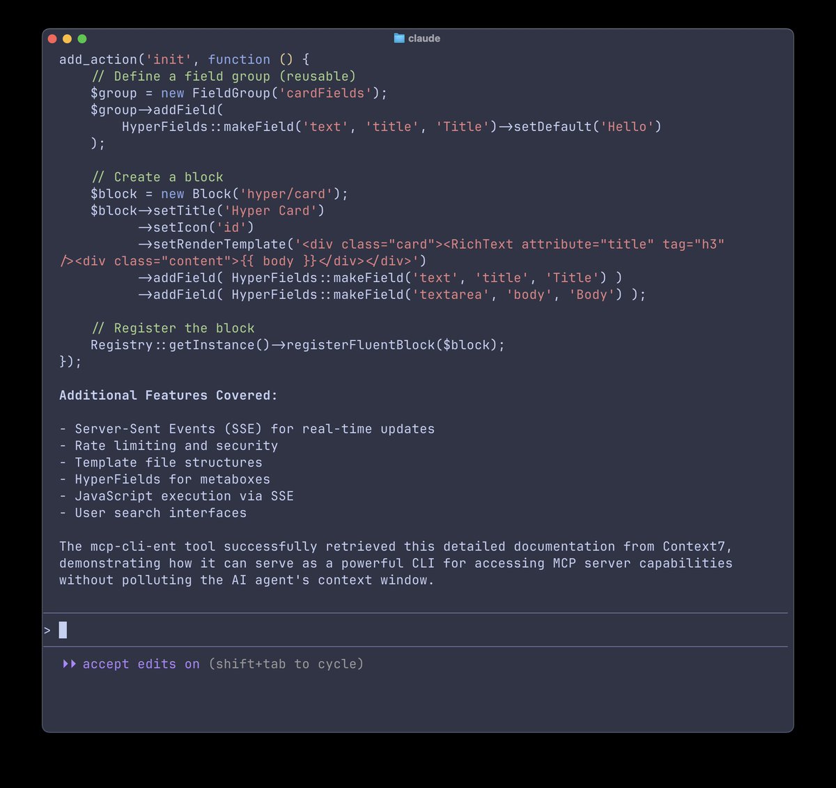 EstebanForge's tweet image. Made a thing to avoid context window pollution when using multiple MCP servers with any agent:

MCP CLI-Ent

A CLI tool to consume MCP services on-demand.

Check out more at: github.com/EstebanForge/m…

#ClaudeCode, #OpenCode, #Gemini, #Cline, #VSCode, #Codex, etc.