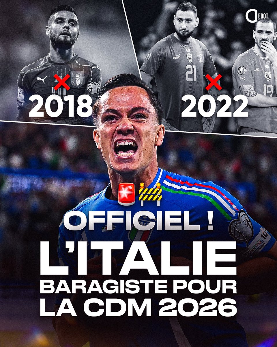 ActuFoot_'s tweet image. 🚨🚨 OFFICIEL ! 𝗟’𝗜𝗧𝗔𝗟𝗜𝗘 🇮🇹 𝗘𝗦𝗧 𝗘𝗡𝗖𝗢𝗥𝗘 𝗕𝗔𝗥𝗥𝗔𝗚𝗜𝗦𝗧𝗘 𝗣𝗢𝗨𝗥 𝗟𝗔 𝗖𝗢𝗨𝗣𝗘 𝗗𝗨 𝗠𝗢𝗡𝗗𝗘 𝟮𝟬𝟮𝟲 !!! 🤯

▫️ 2018 : 𝗘́𝗖𝗛𝗘𝗖 𝗣𝗢𝗨𝗥 𝗟𝗔 𝗤𝗨𝗔𝗟𝗜𝗙𝗜𝗖𝗔𝗧𝗜𝗢𝗡. ❌

▫️ 2022 : 𝗘́𝗖𝗛𝗘𝗖 𝗣𝗢𝗨𝗥 𝗟𝗔 𝗤𝗨𝗔𝗟𝗜𝗙𝗜𝗖𝗔𝗧𝗜𝗢𝗡. ❌

▫️ 2026 :…