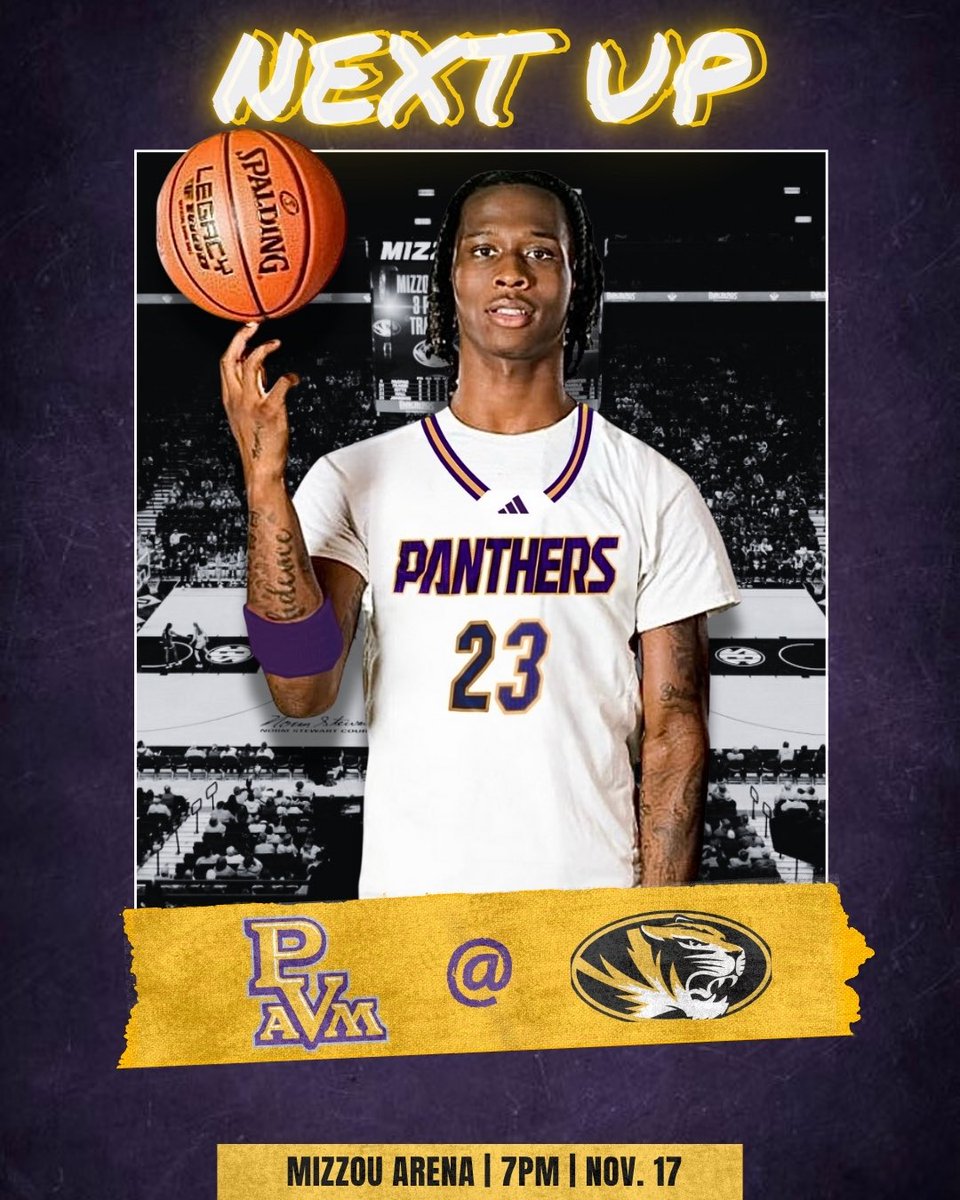 PVAMU_MBB's tweet image. On the road for a duel in Columbia, MO Tomorrow Night 🏀

📅 November 17th
🆚 Missouri 
🏟️ Mizzou Arena
⏰ 7PM [CT]
📺 ESPN+
⁣
#PantherPride | #PvamuMBB