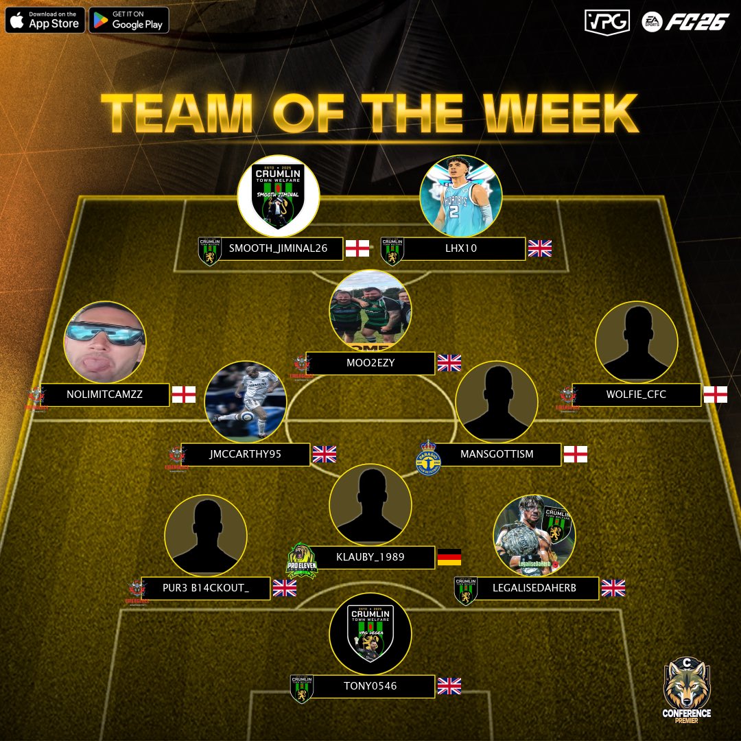 👥 Team of the week
📊 League Standings
⚽️ @easportsfc Competitive 11v11
🗓️ Week 4
🏆 <a href="/VPGEurope/">Virtual Pro Gaming | Europe</a> - Conference Premier C

🥇 <a href="/crumlin_tw/">Crumlin TW pro clubs</a> 
🥈<a href="/GaelicsEports/">Gaelics Esports</a>
🥉 #ParisioCF

🙌🏽 Start your journey as a player and join our discord server: discord.gg/KMd4xNqmT4

#FC26 #VPG #ProClubs