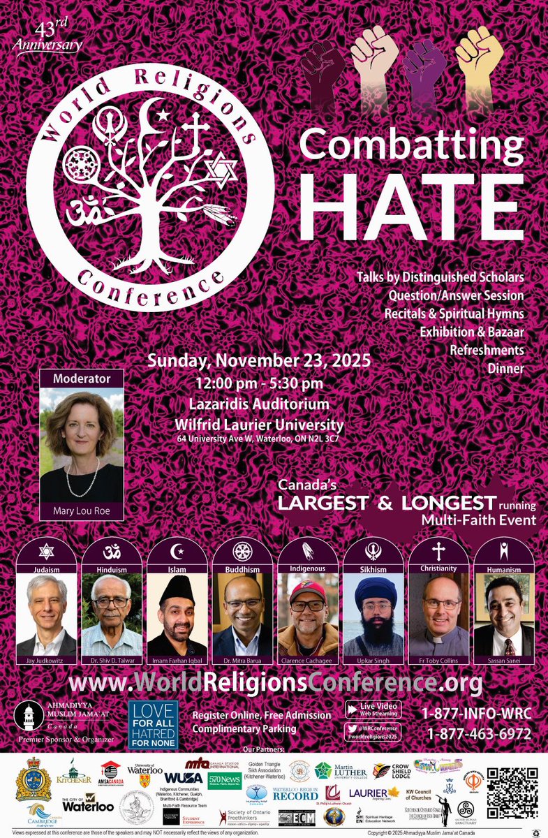 Combatting Hate

43rd World Religions Conference
Lazaridis Auditorium, Wilfrid Laurier University

No admission charge, limited seating. Reserve your seat at:
worldreligionsconference.org/index.php/regi…