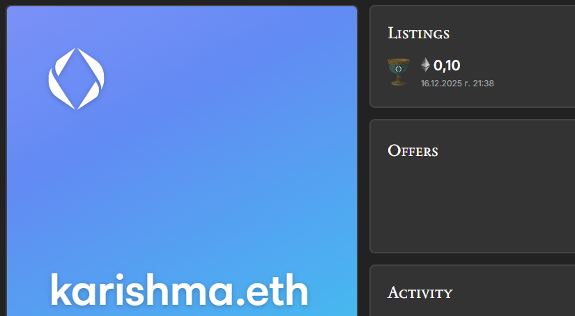 CounsellorEth's tweet photo. #ENS 
Since we are back, I decided to put a name just for this exact moment... Karishma.eth is the best name to put on sale at the moment - it means "miracle", which is what we needed to get the ENS train back. For 0.1 eth, only on @grailsmarket https://t.co/Iz0BujAYEf