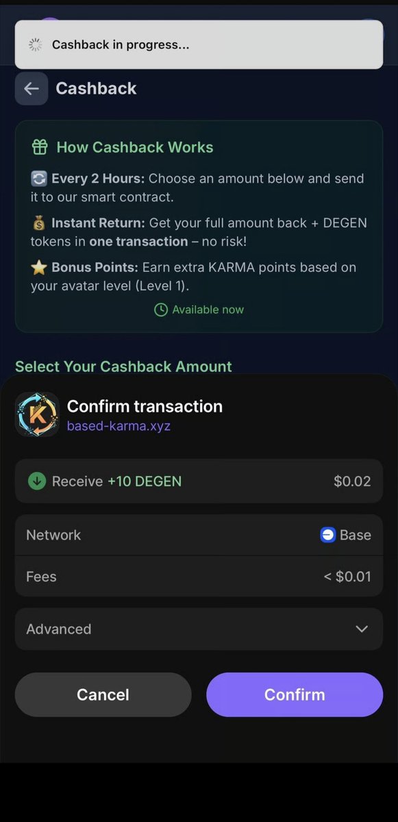 basedkarmafc's tweet image. Introducing CASHBACK 💸

A new era of instant REWARD in the Based-Karma ecosystem

We’re excited to introduce Cashback, a fully on-chain system that rewards users in real time for their activity inside Based-Karma. This feature creates a direct connection between participation…