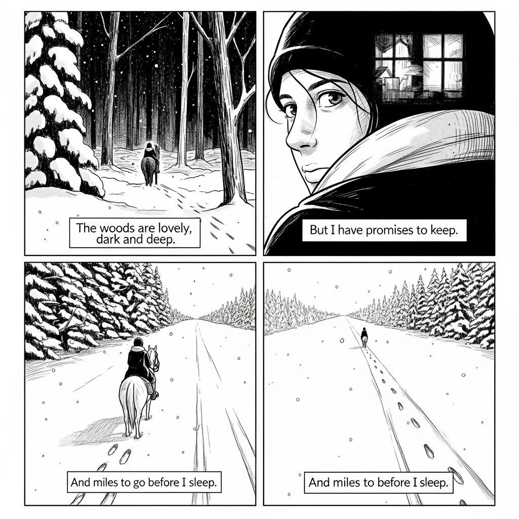 Looking forward to taking my comics to the next level with Gemini 3. I really hope they ship imagen/veo updates that are powered with it!

From Robert Frost