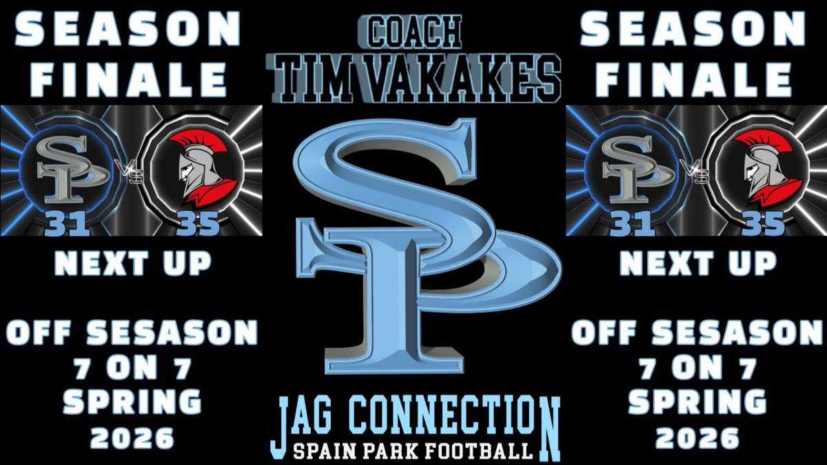 SpainParkFB's tweet photo. Jag Nation…Come join us @ Jefferson’s tonight from 6-7pm as we review Friday night’s game, discuss the final record of 9-3, recognize the legacy the SRs leave behind, and look ahead to what’s next for the offseason. The support Friday was amazing!
#SPFootball
#DoingItTogether https://t.co/Y9EmKAPoCB