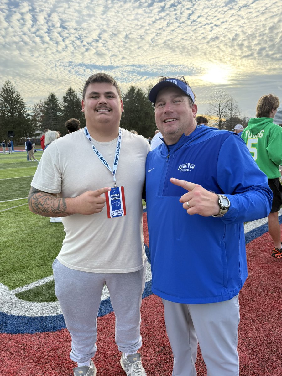 AshtonDayhuff41's tweet photo. Had a great visit yesterday to Hanover!! Thank you to @DLCoach_Danford for the Invite! @CoachSmith53_ @MTHEO12 @HanoverFTBL @H2TrenchFactory https://t.co/tdA1vGFygs